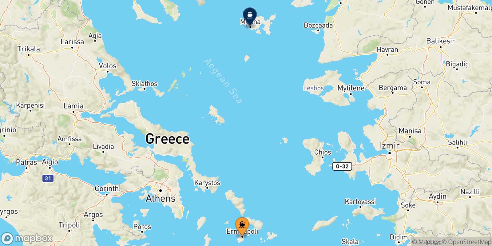 Carte des traverséesSyros Myrina (Limnos)