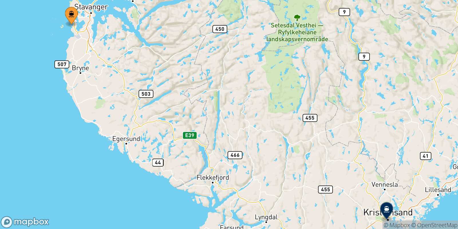 Carte des traverséesStavanger Kristiansand