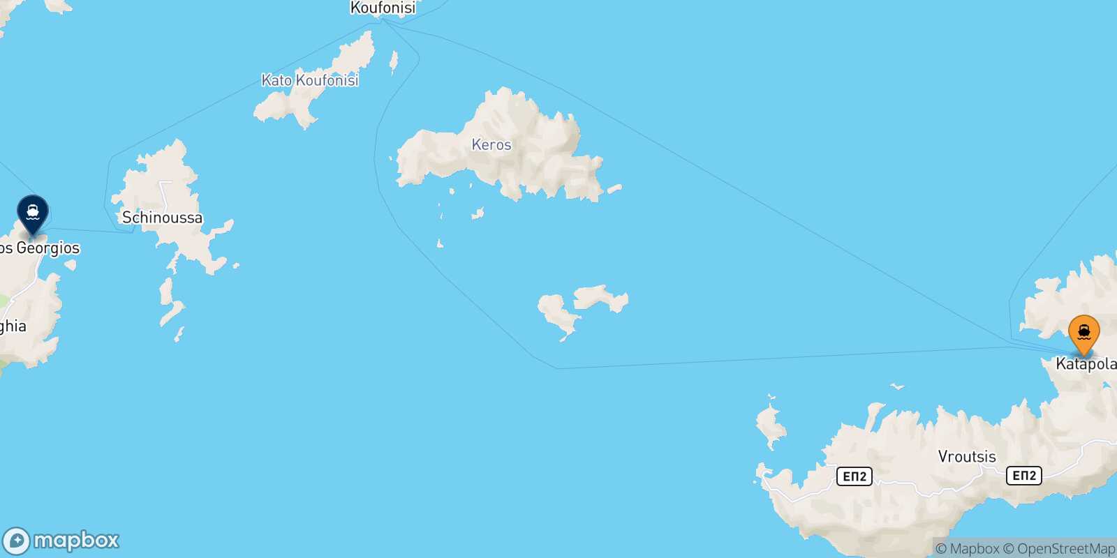 Carte des traverséesKatapola (Amorgos) Iraklia