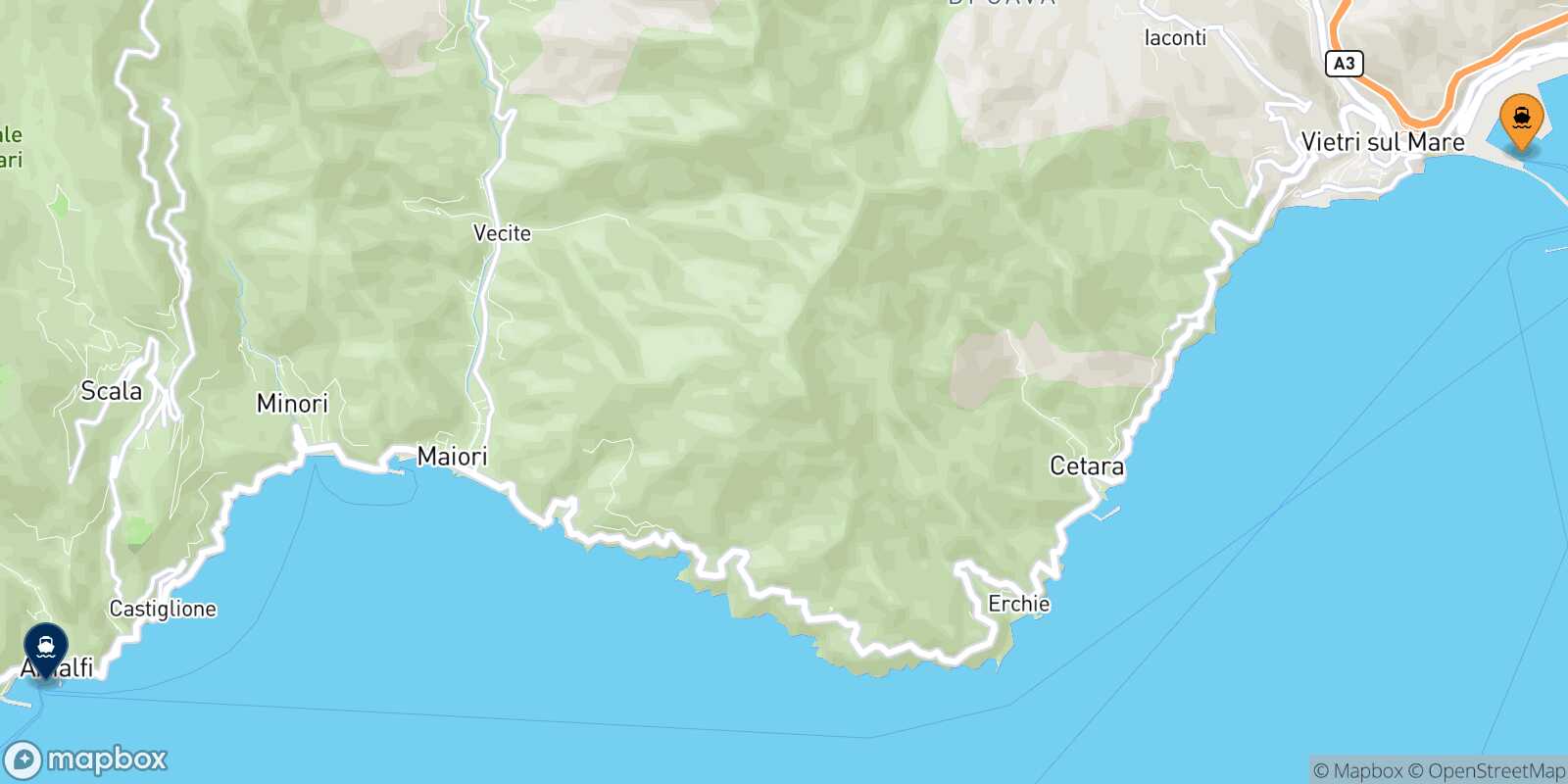 Carte des traverséesSalerne Amalfi