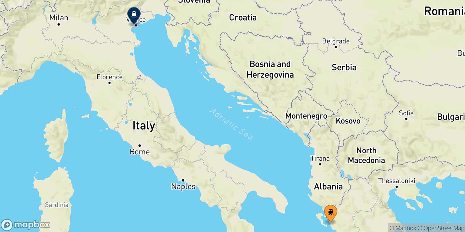 Carte des traverséesIgoumenitsa Venise