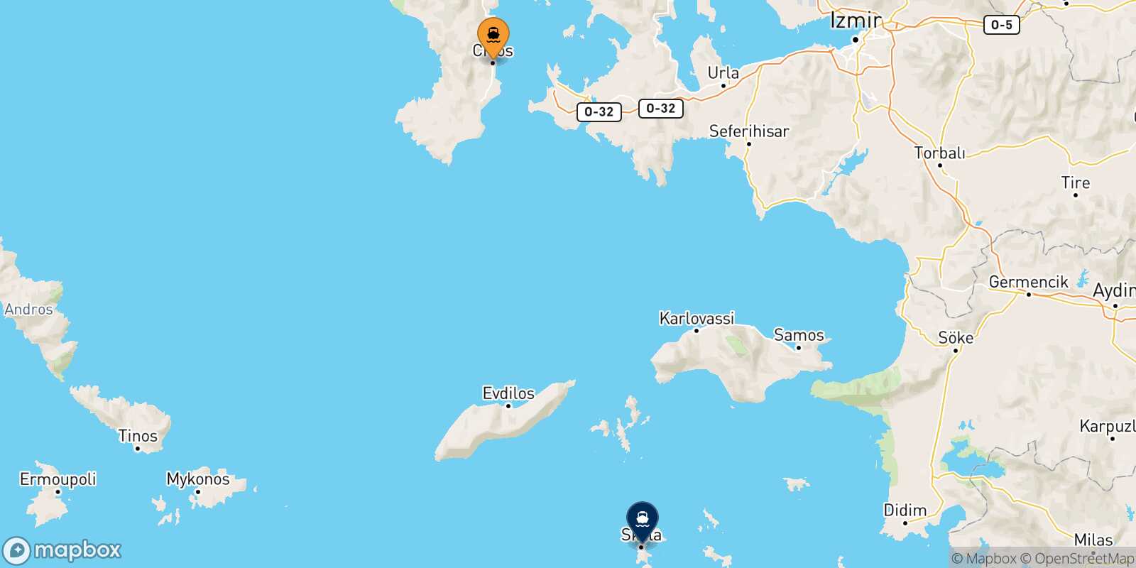 Carte des traverséesChios Patmos