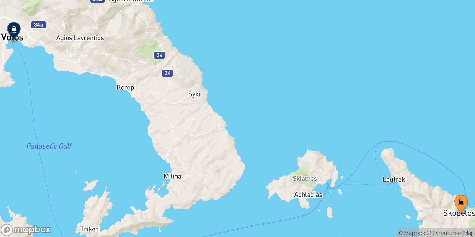 Carte des traverséesSkopelos Volos