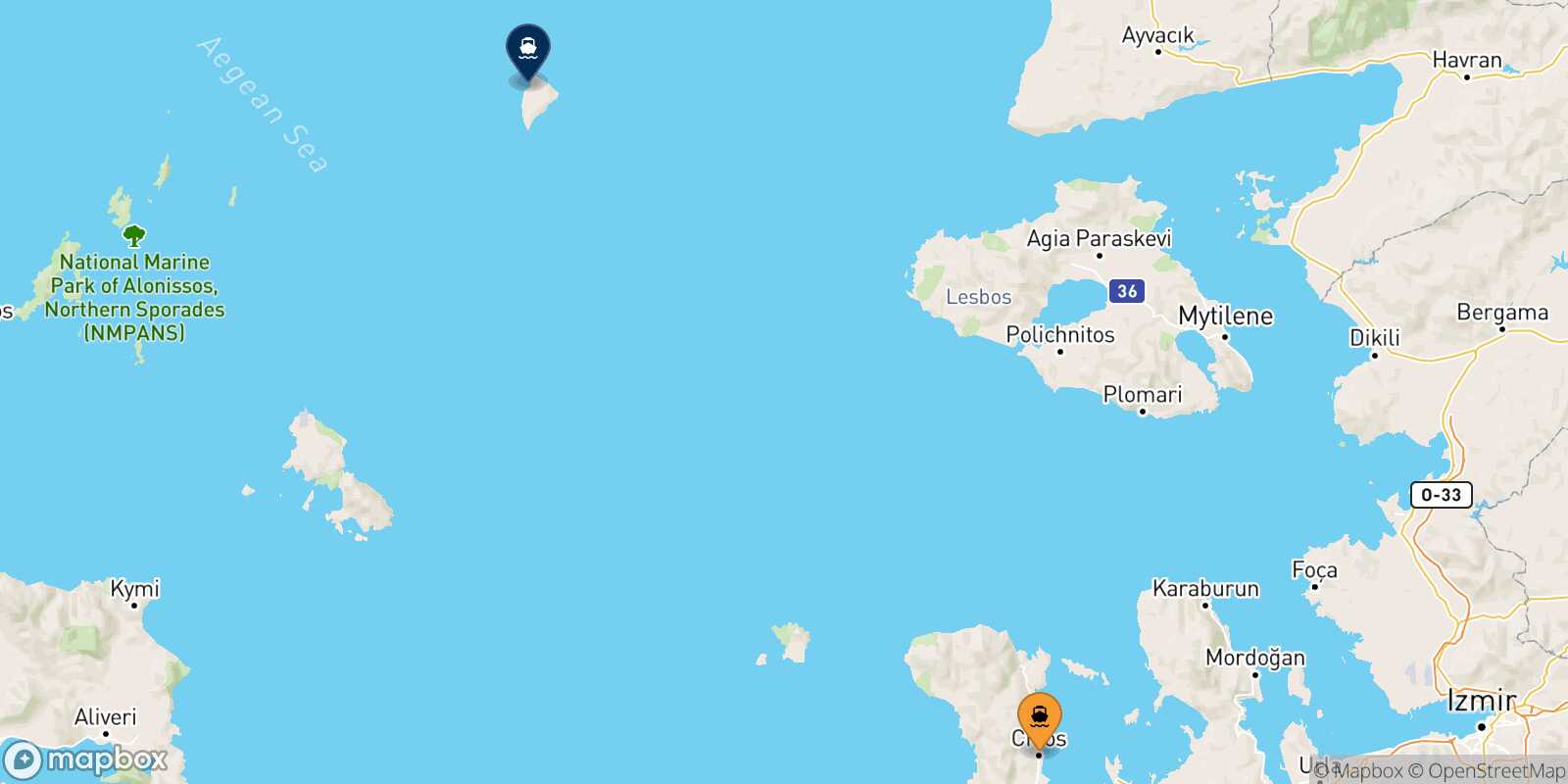 Carte des traverséesChios Agios Efstratios