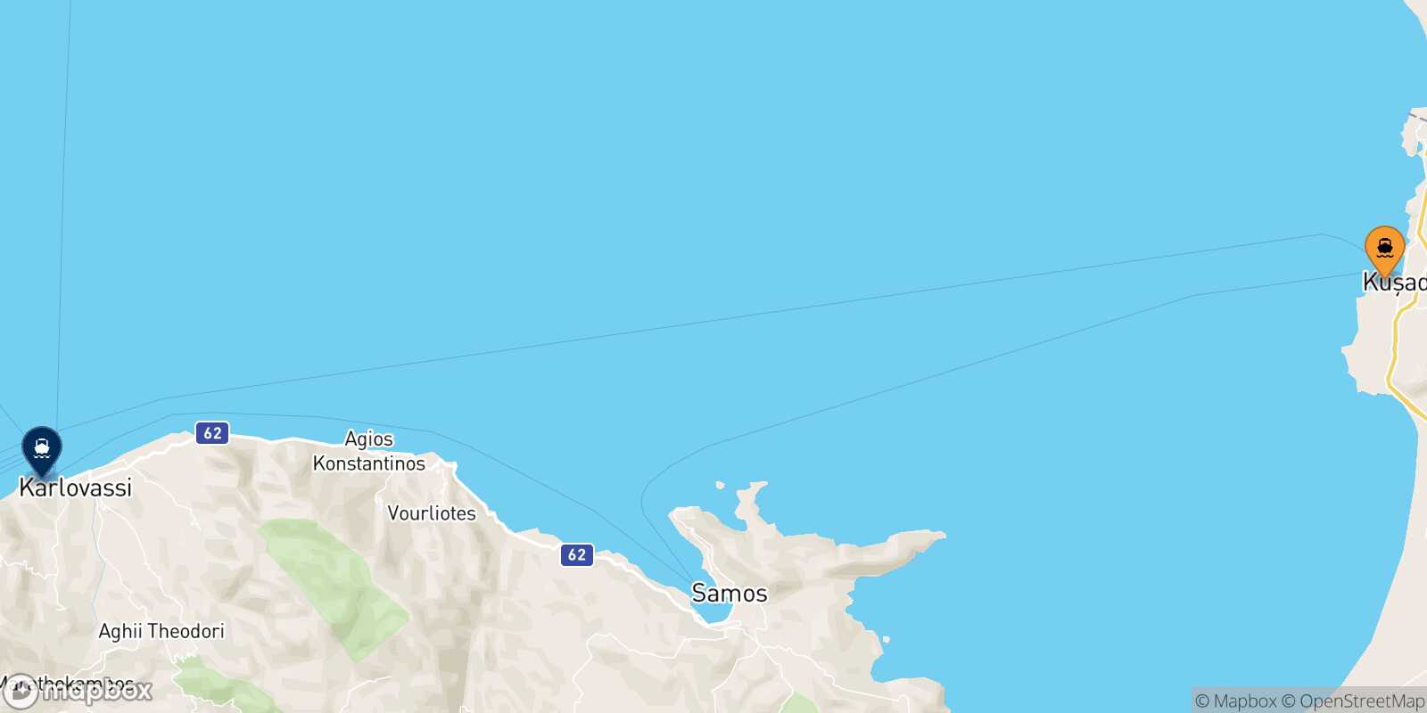 Carte des traverséesKusadasi Pythagorio (Samos)