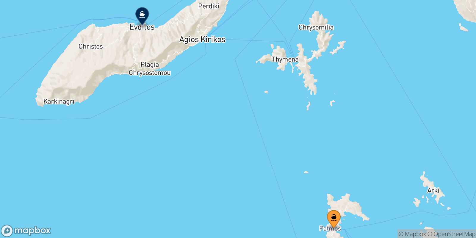 Carte des traverséesPatmos Agios Kirikos (Ikaria)