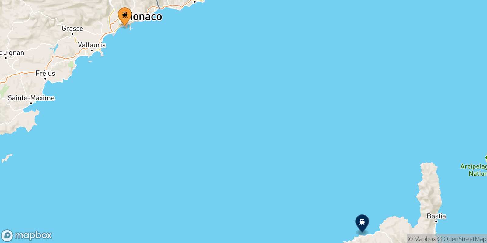 Carte des traverséesNice Île Rousse