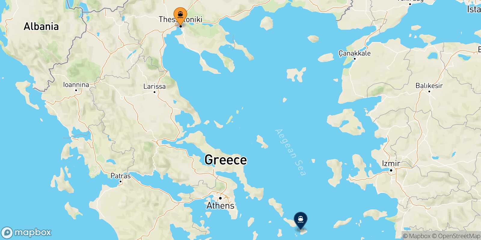 Carte des traverséesThessalonique Mykonos