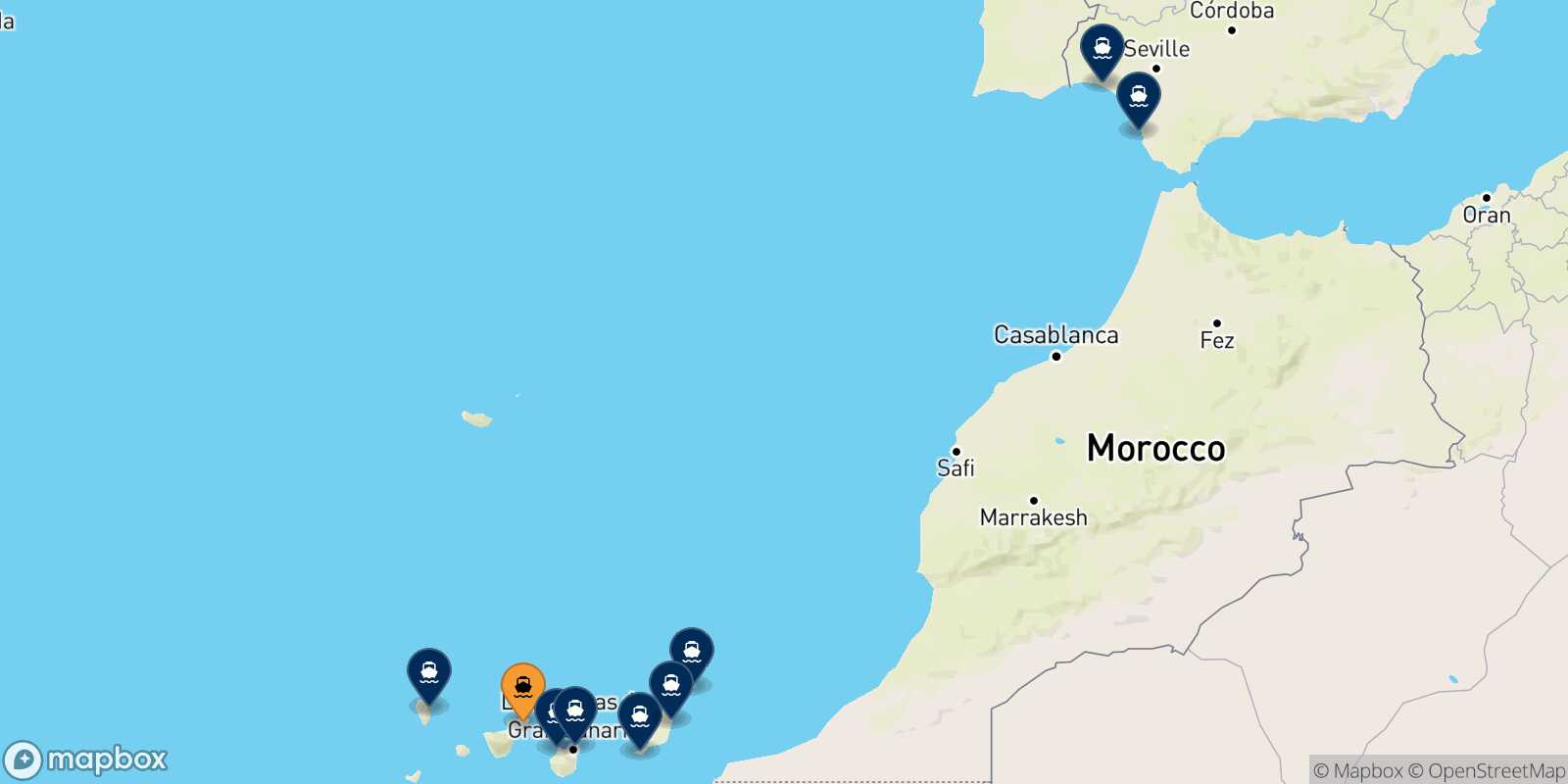 Carte des destinations de Santa Cruz De Tenerife