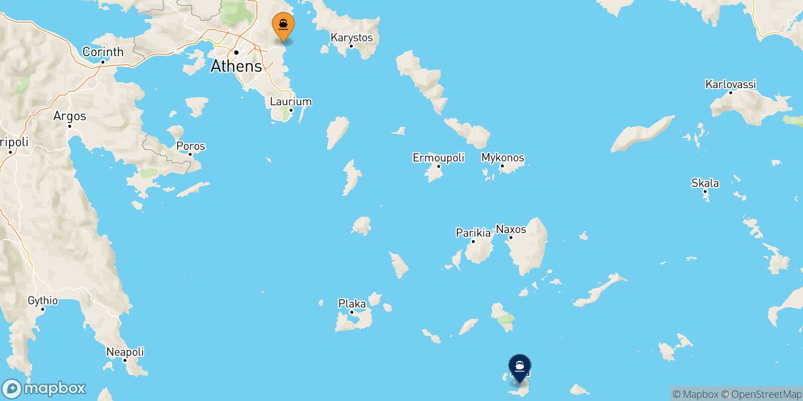 Carte des traverséesRafina Thera (Santorin)