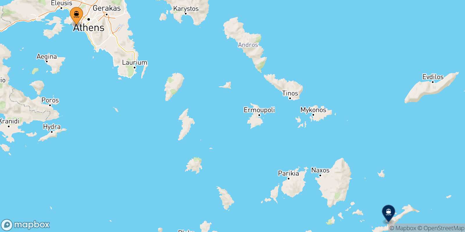 Carte des traverséesLe Piree Katapola (Amorgos)