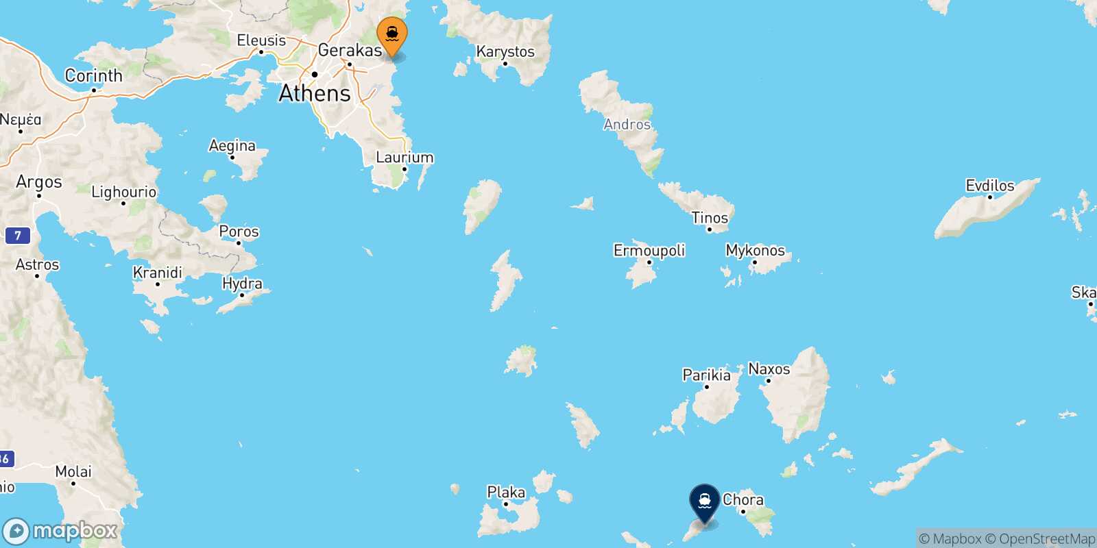 Carte des traverséesRafina Sikinos