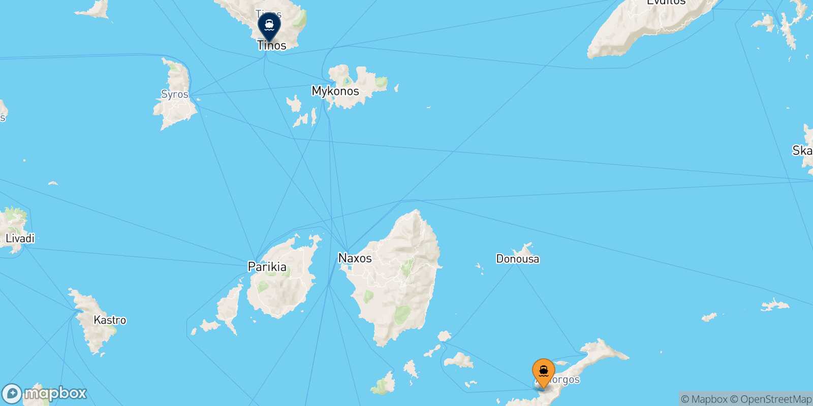 Carte des traverséesKatapola (Amorgos) Tinos