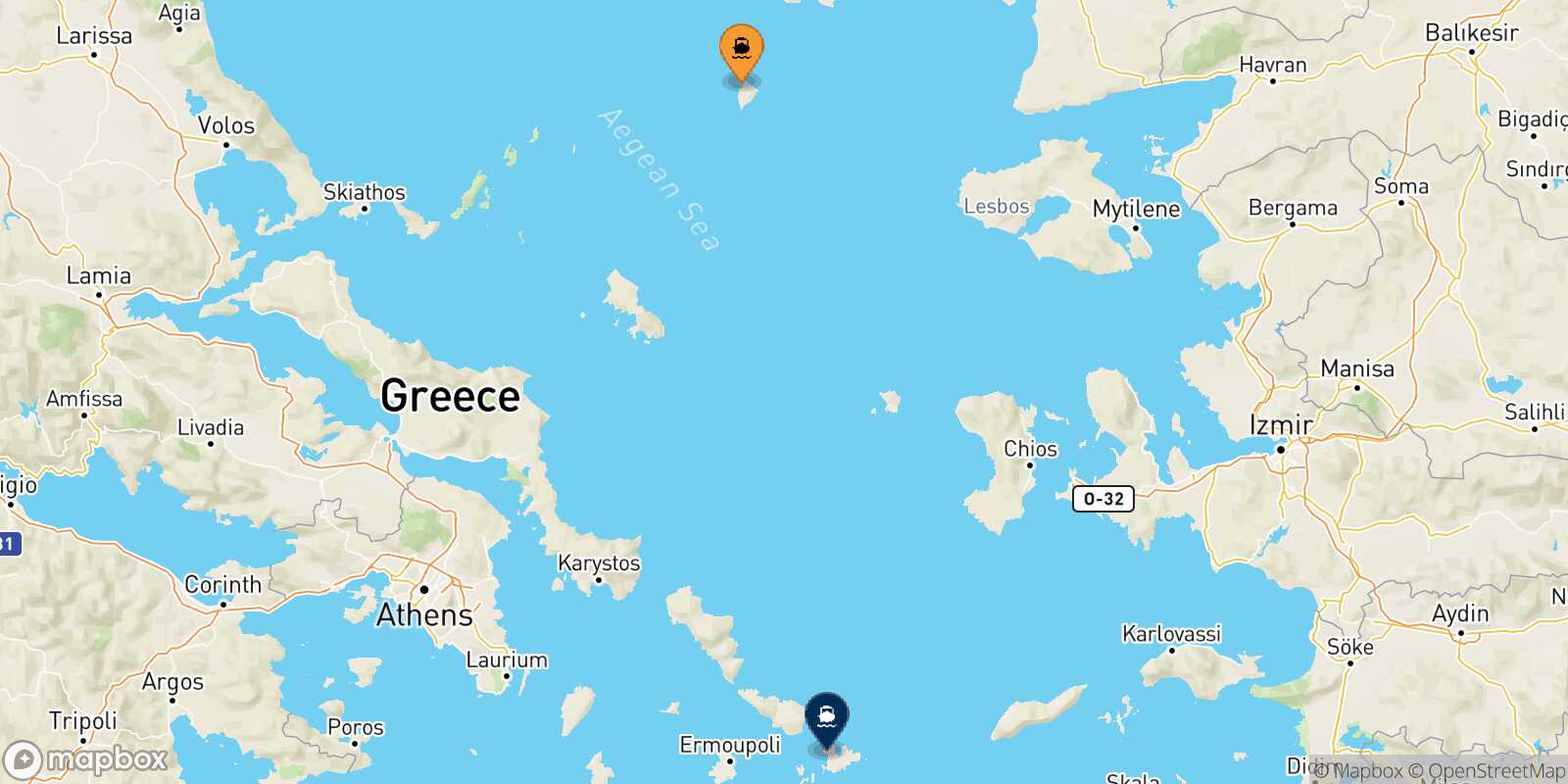 Carte des traverséesAgios Efstratios Mykonos
