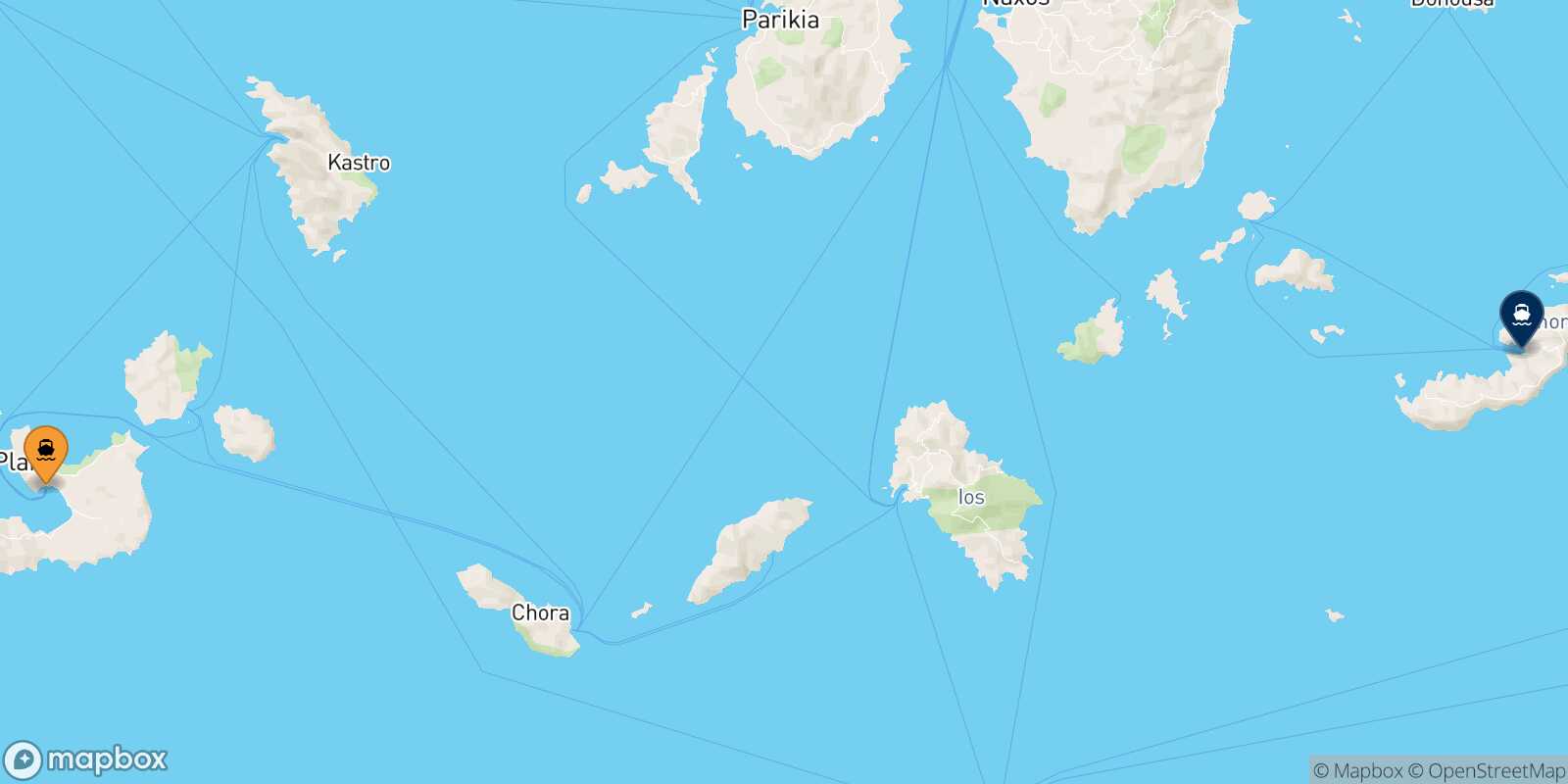 Carte des traverséesMilos Katapola (Amorgos)