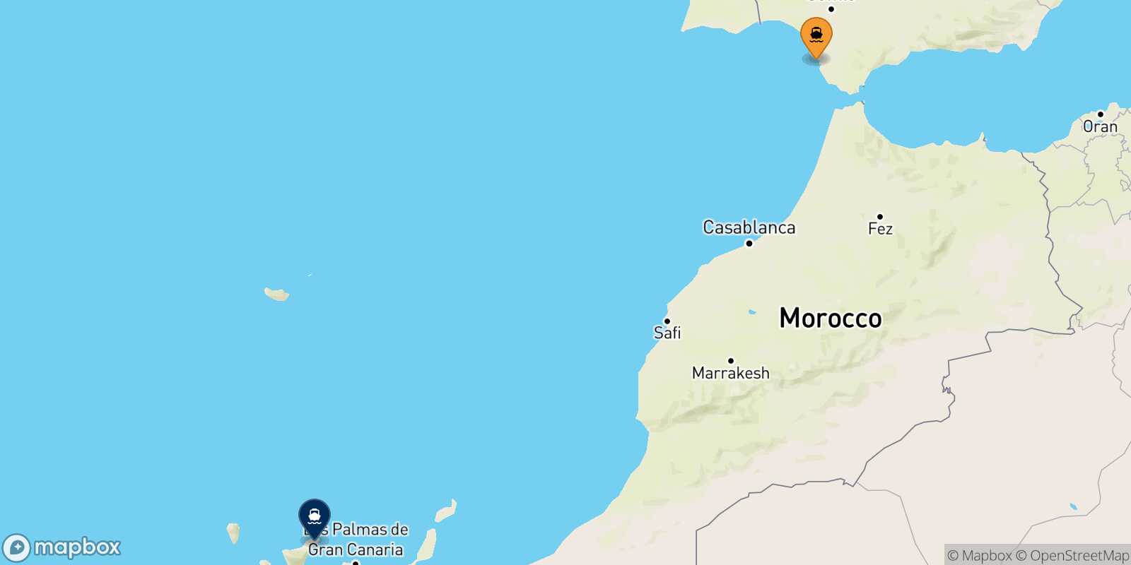 Carte des traverséesCadiz Santa Cruz De Tenerife