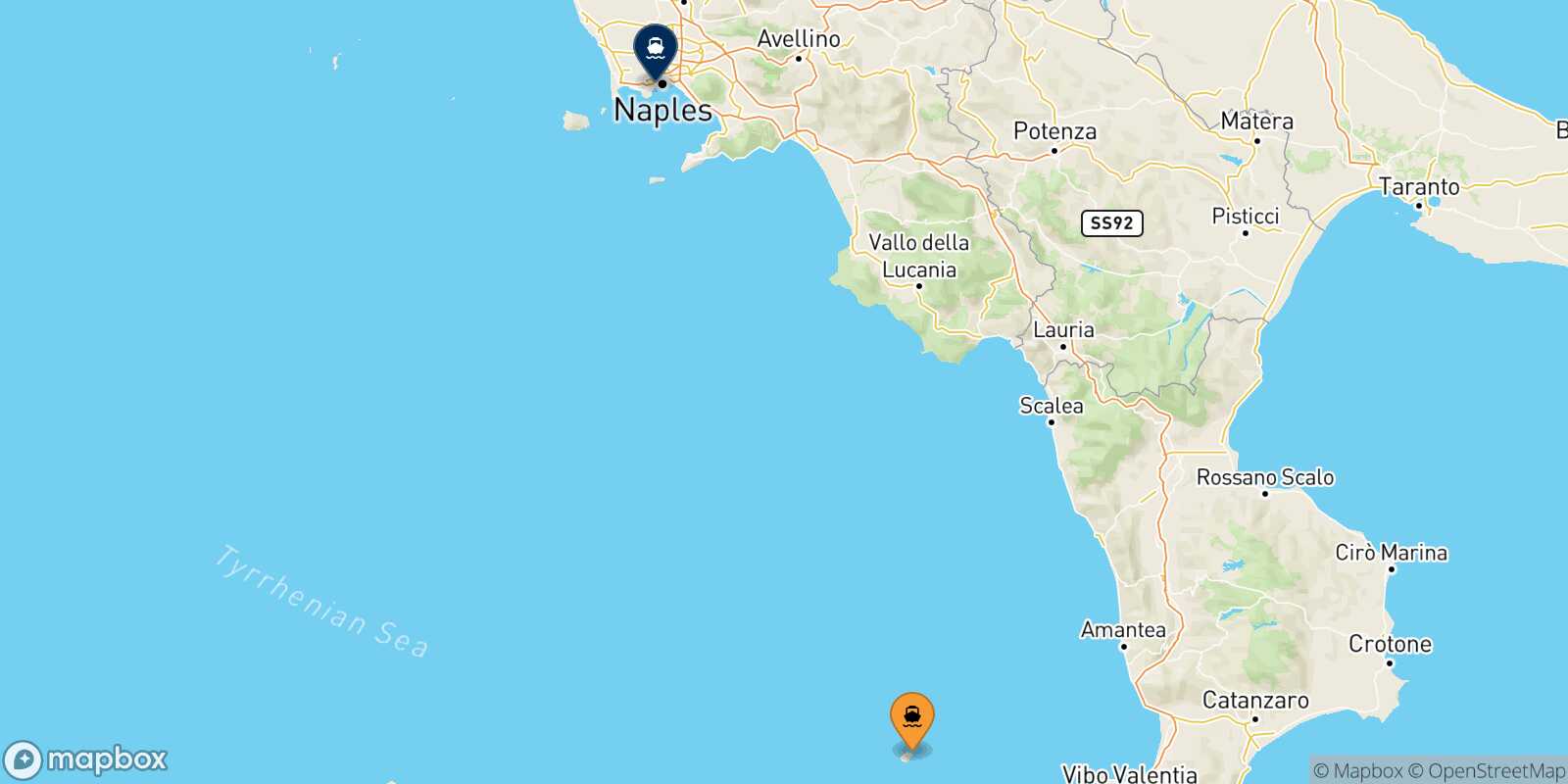 Carte des traverséesStromboli Naples Mergellina