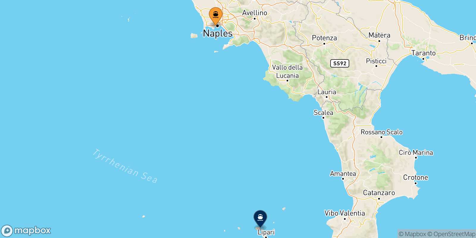 Carte des traverséesNaples Mergellina Santa Marina (Salina)