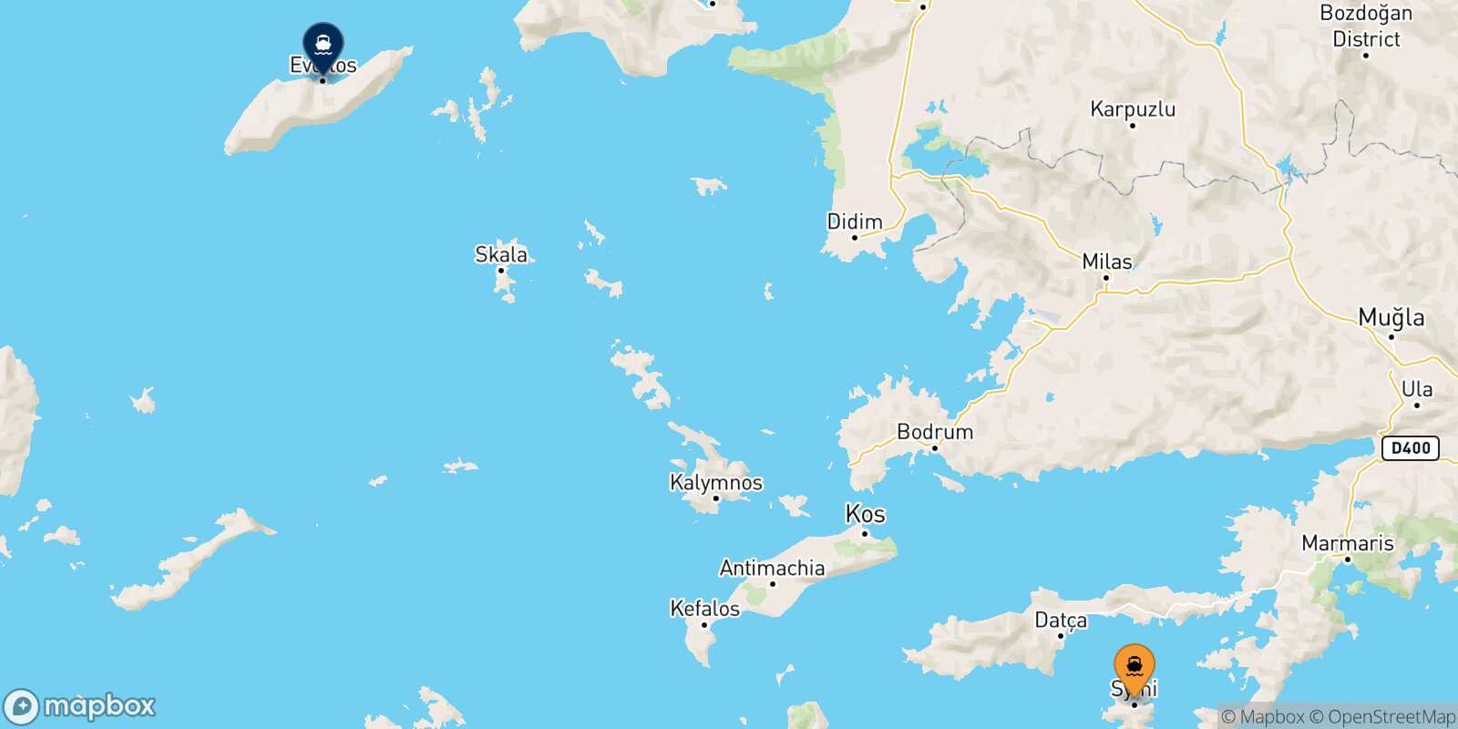 Carte des traverséesSymi Agios Kirikos (Ikaria)