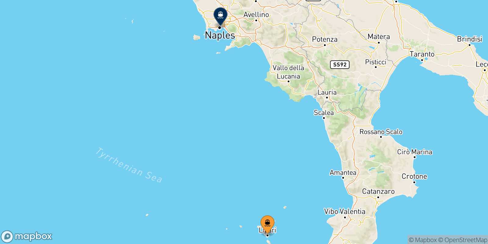 Carte des traverséesLipari Naples