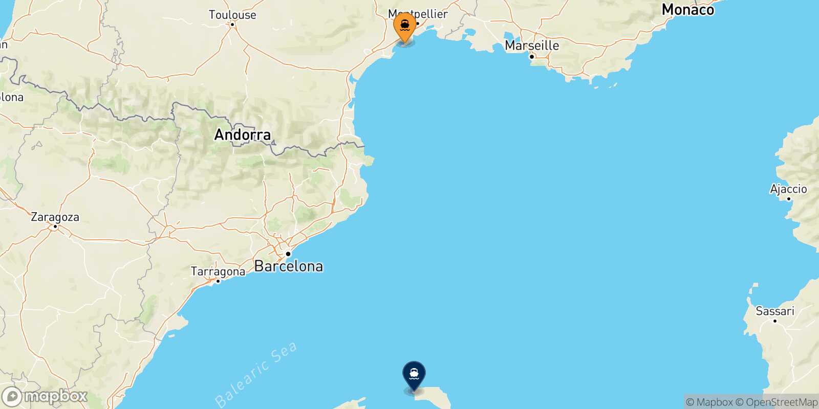 Carte des traverséesSète Ciutadella (Minorque)