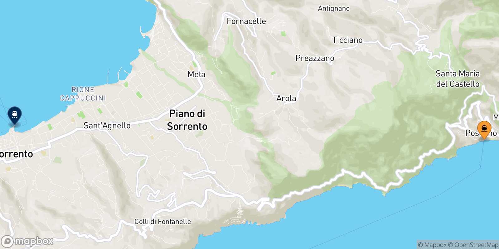 Carte des traverséesPositano Castellammare