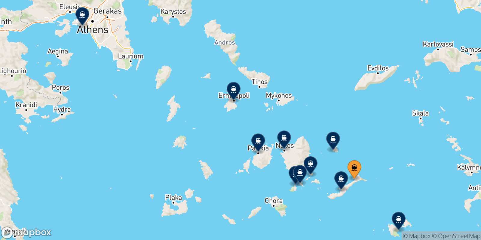 Carte des destinations de Aegiali (Amorgos)