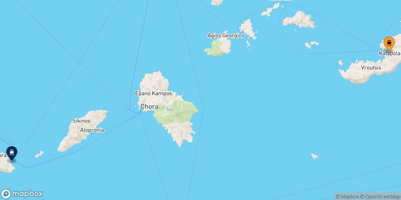 Carte des traverséesKatapola (Amorgos) Folegandros