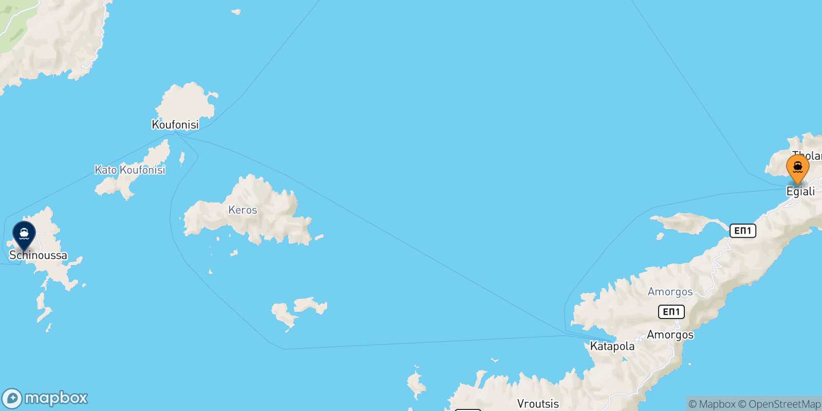 Carte des traverséesAegiali (Amorgos) Schinoussa