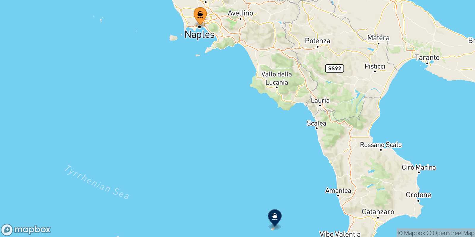 Carte des traverséesNaples Stromboli