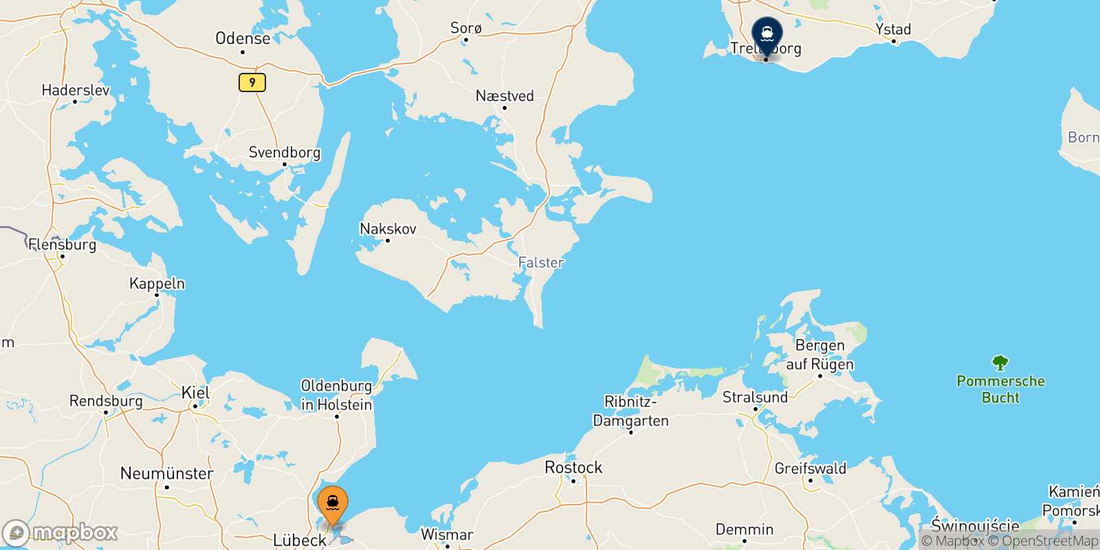 Carte des traverséesTravemünde Malmö