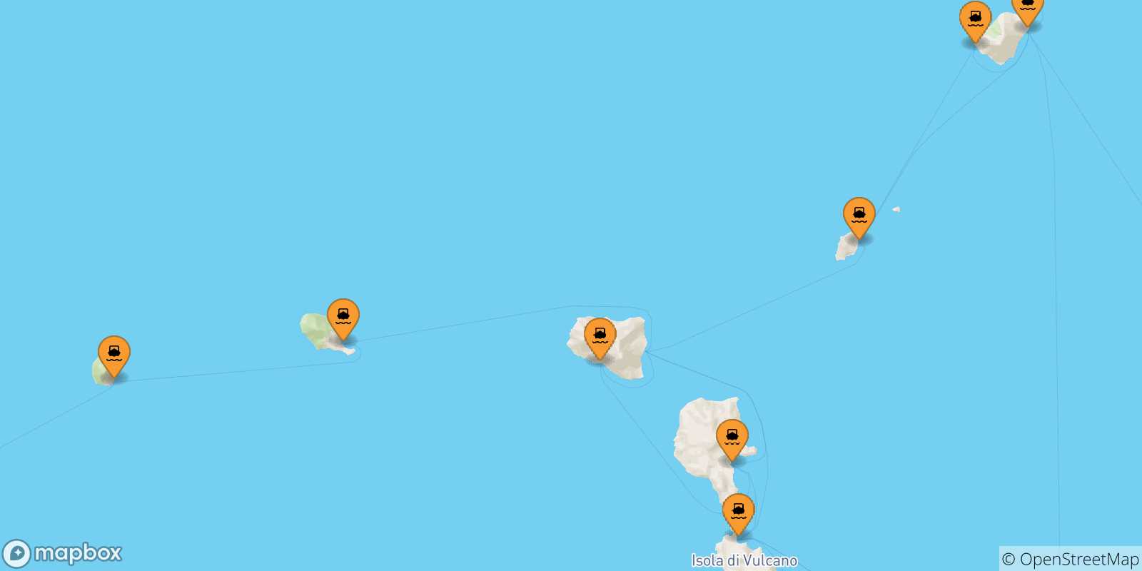 Carte des traversées possibles entre les Îles Éoliennes et Santa Marina (Salina)