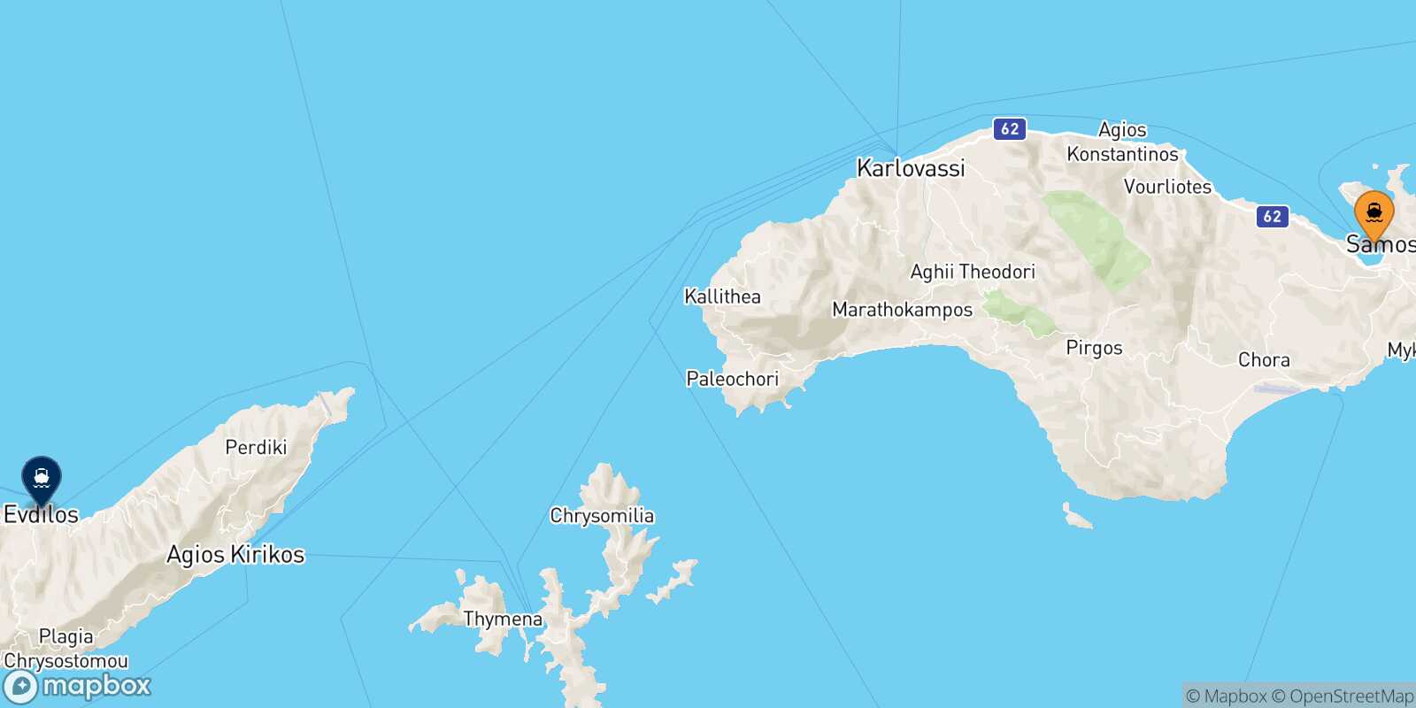 Carte des traverséesVathi (Samos) Agios Kirikos (Ikaria)
