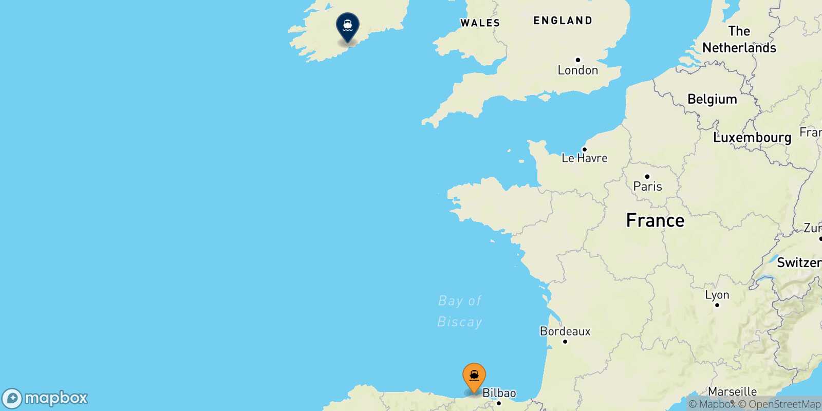 Carte des traverséesSantander Cork