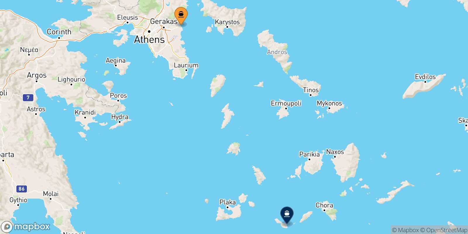 Carte des traverséesRafina Folegandros