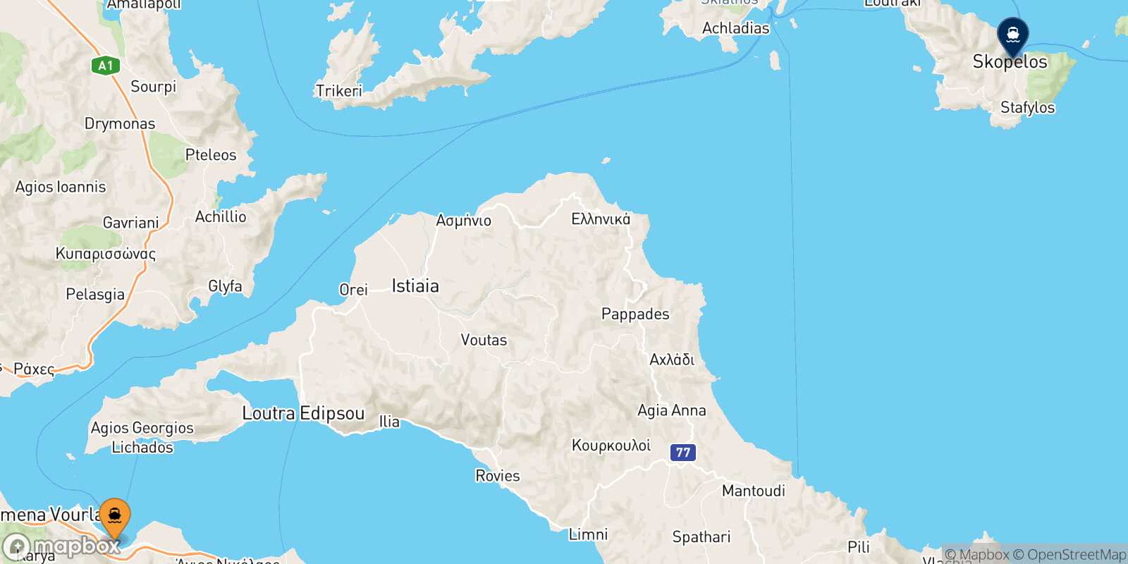 Carte des traverséesAgios Konstantinos Glossa (Skopelos)