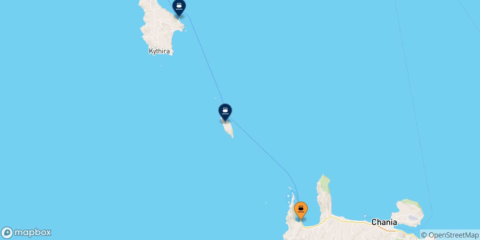 Carte des traversées possibles entre Kissamos et Îles Ioniennes
