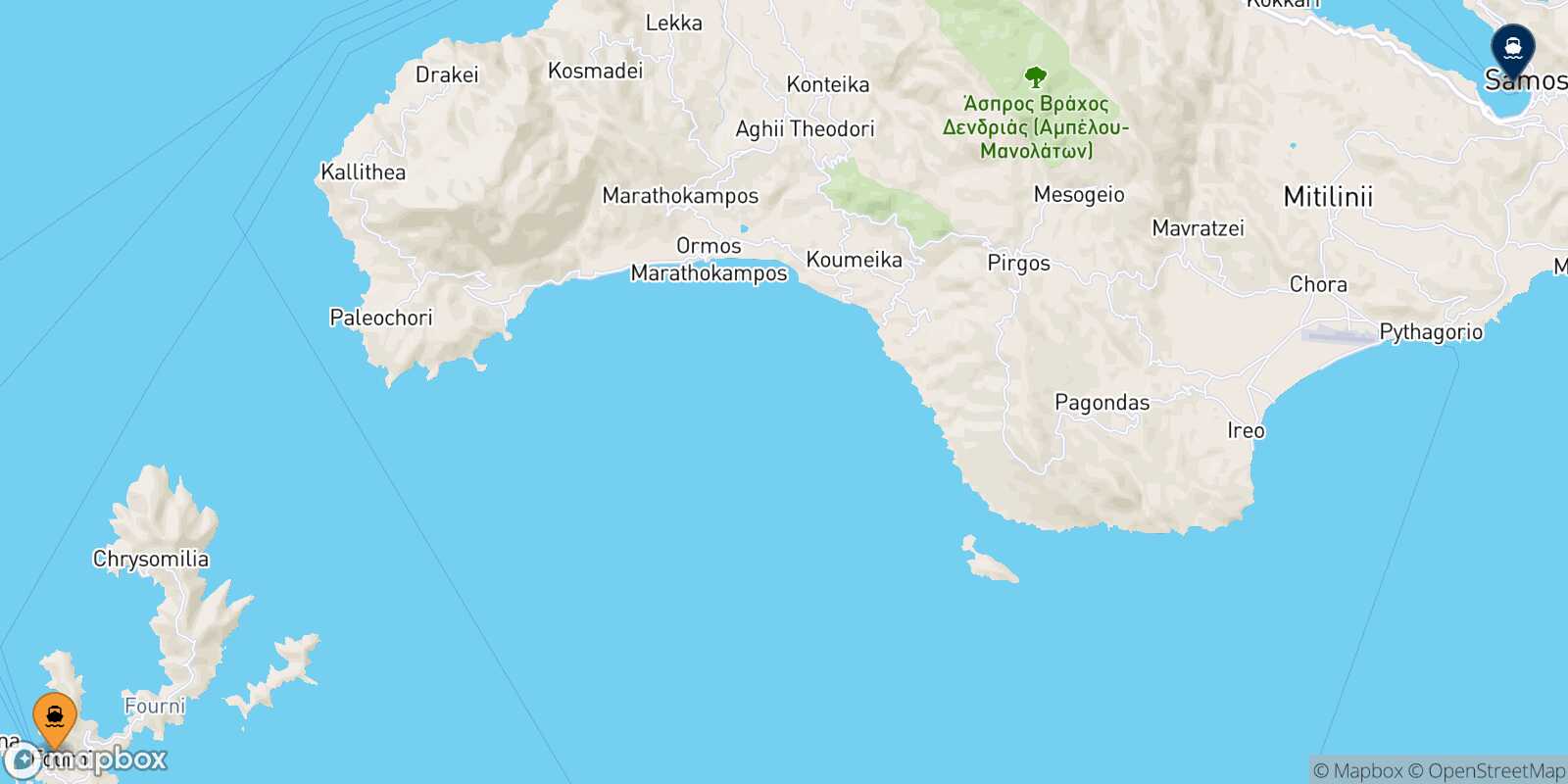 Carte des traverséesFourni Vathi (Samos)
