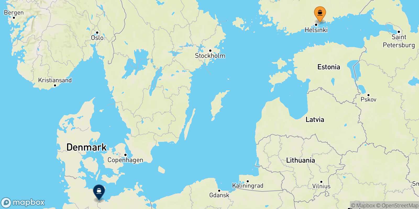 Carte des traverséesHelsinki Travemünde