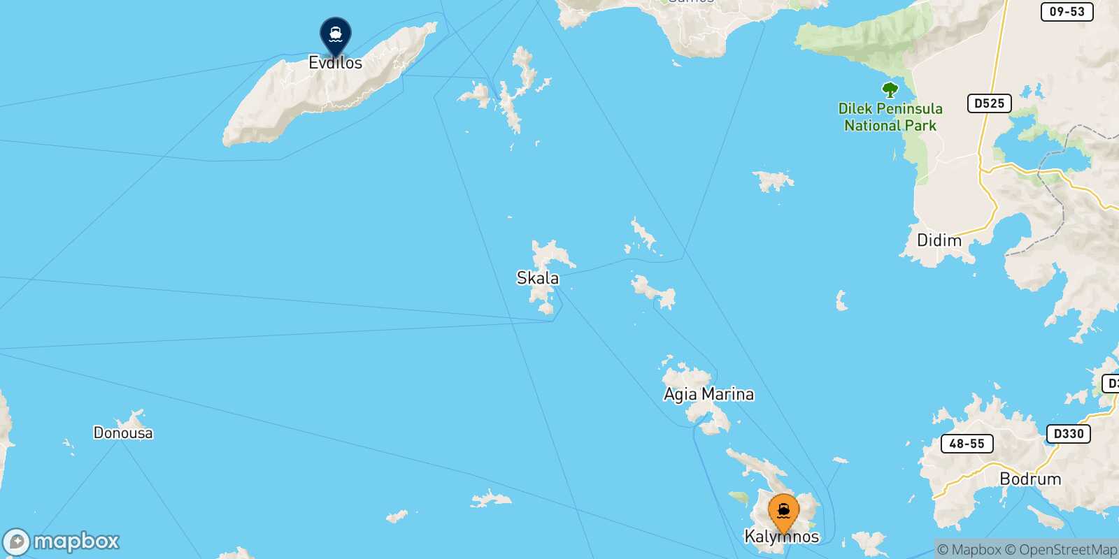 Carte des traverséesKalymnos Evdilos (Ikaria)