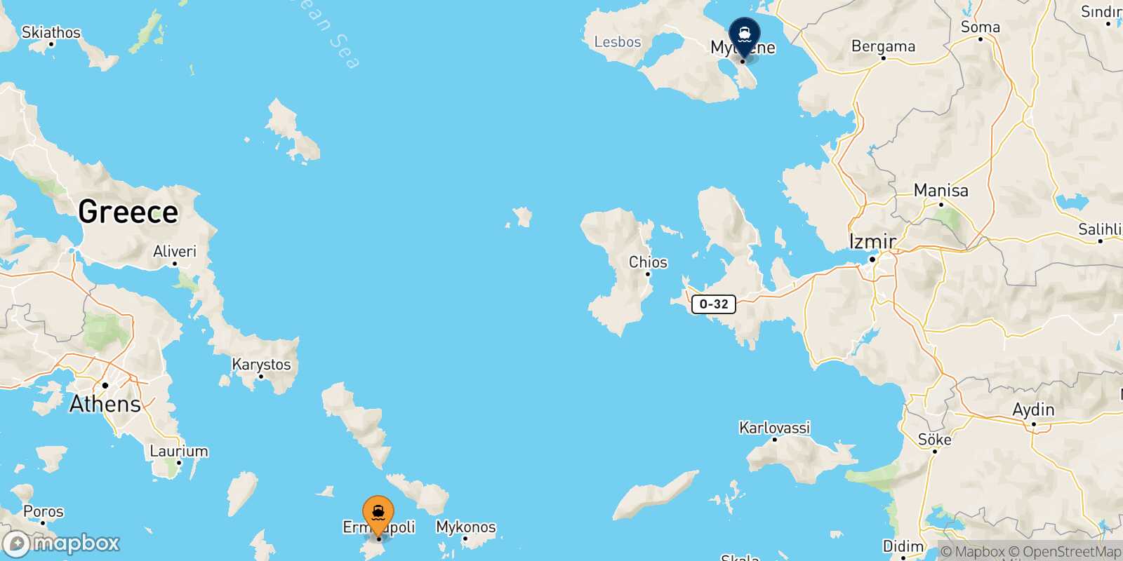 Carte des traverséesSyros Mytilene (Lesvos)