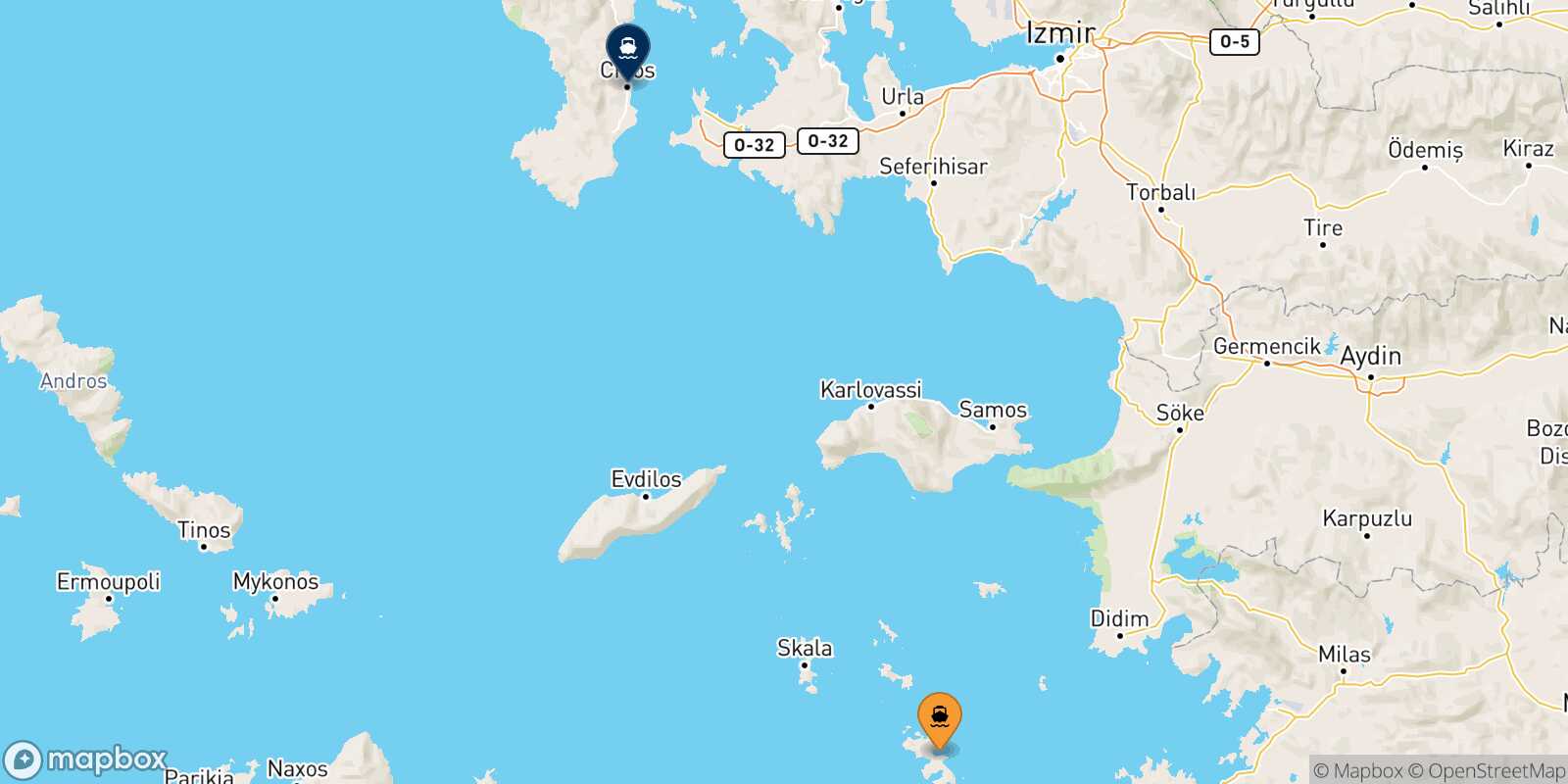 Carte des traverséesLeros Chios