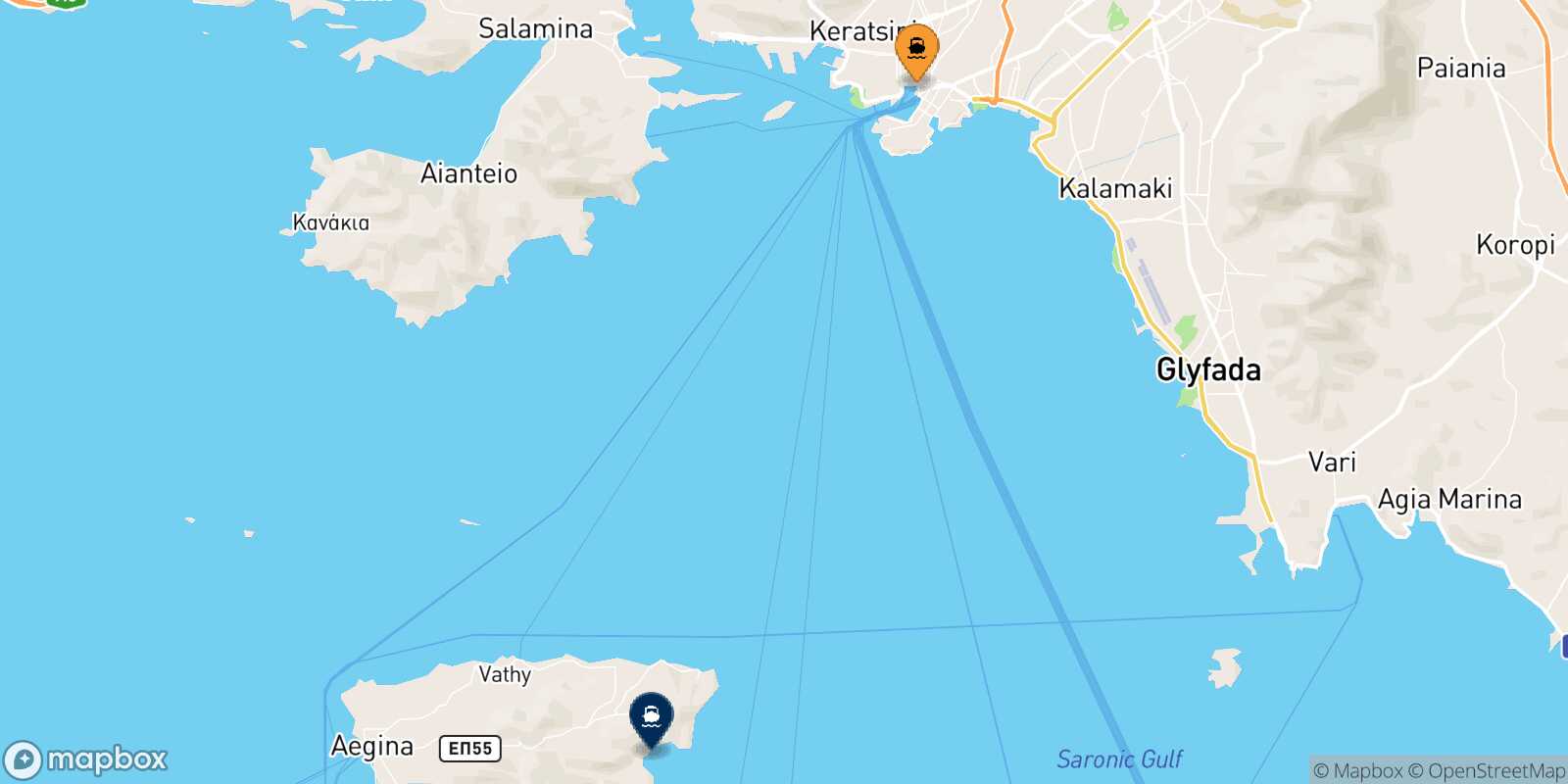 Carte des traverséesLe Piree Agia Marina (Égine)