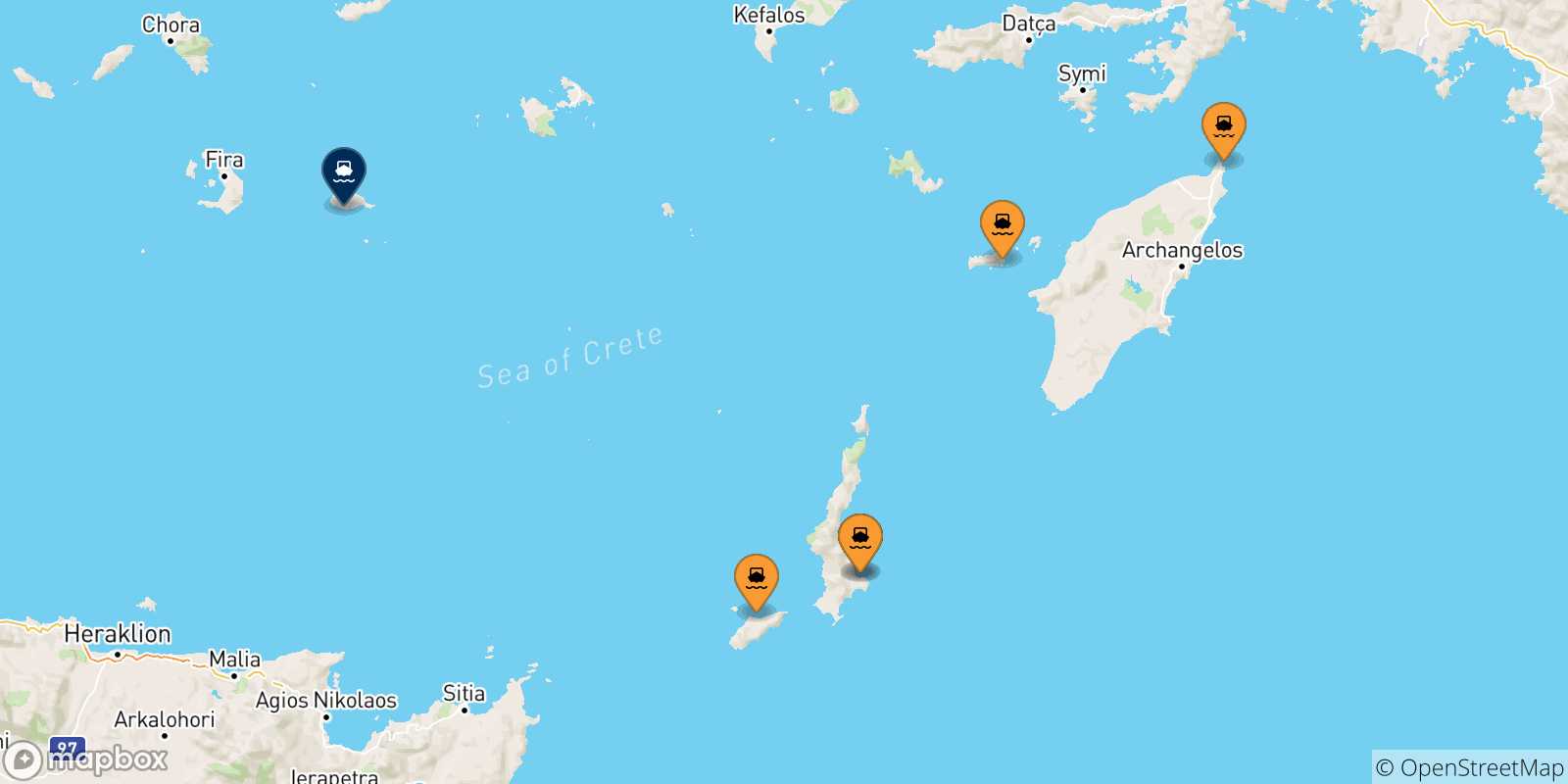 Carte des traversées possibles entre Îles Du Dodécanèse et Anafi