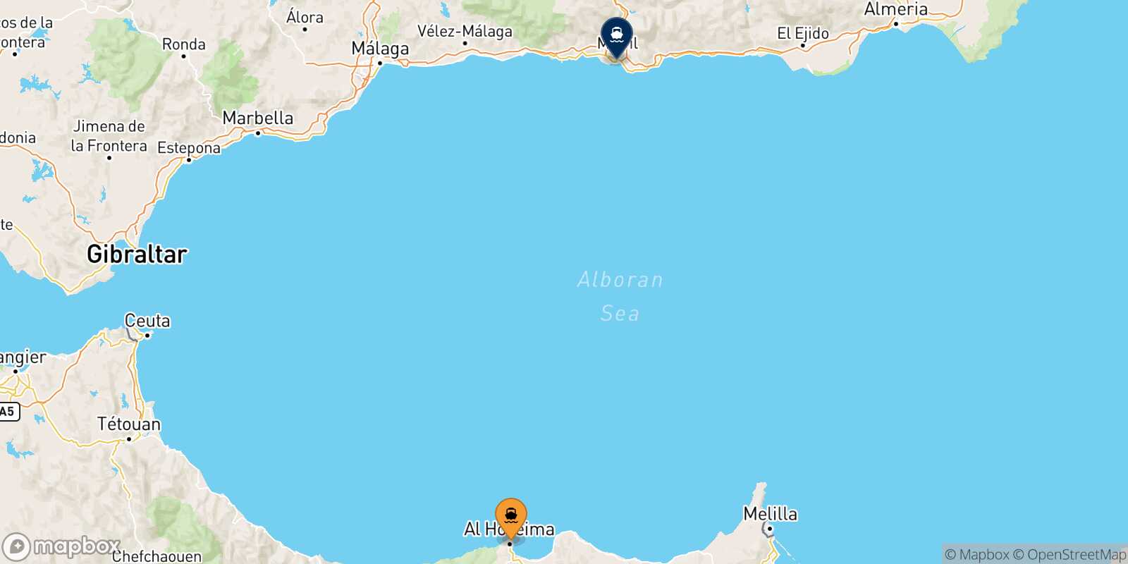Carte des destinations de Al Hoceima