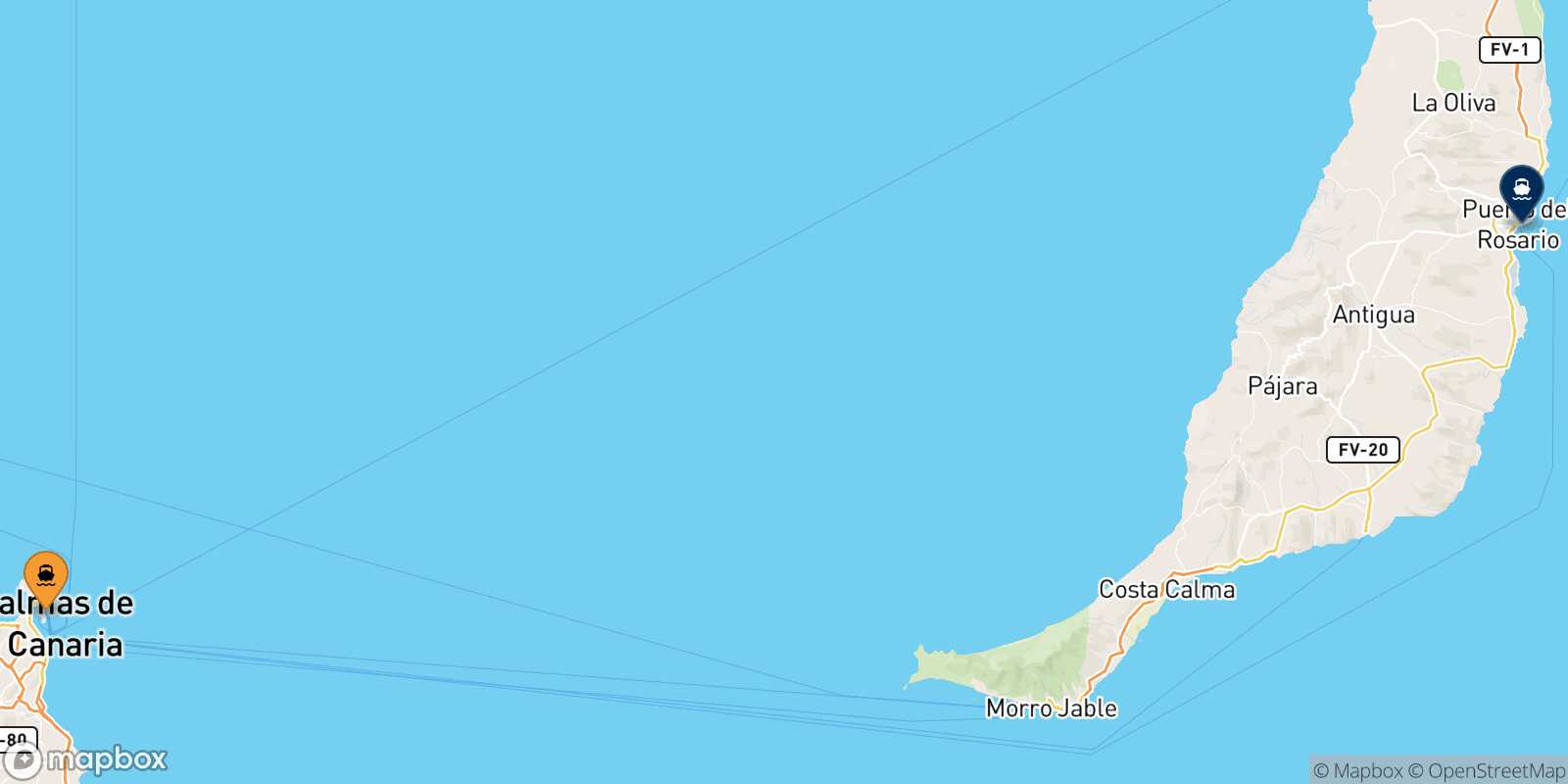 Carte des traverséesLas Palmas De Gran Canaria Puerto Del Rosario (Fuerteventura)