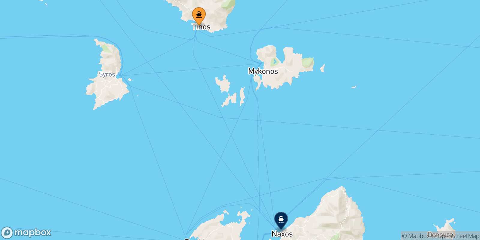 Carte des traverséesTinos Naxos