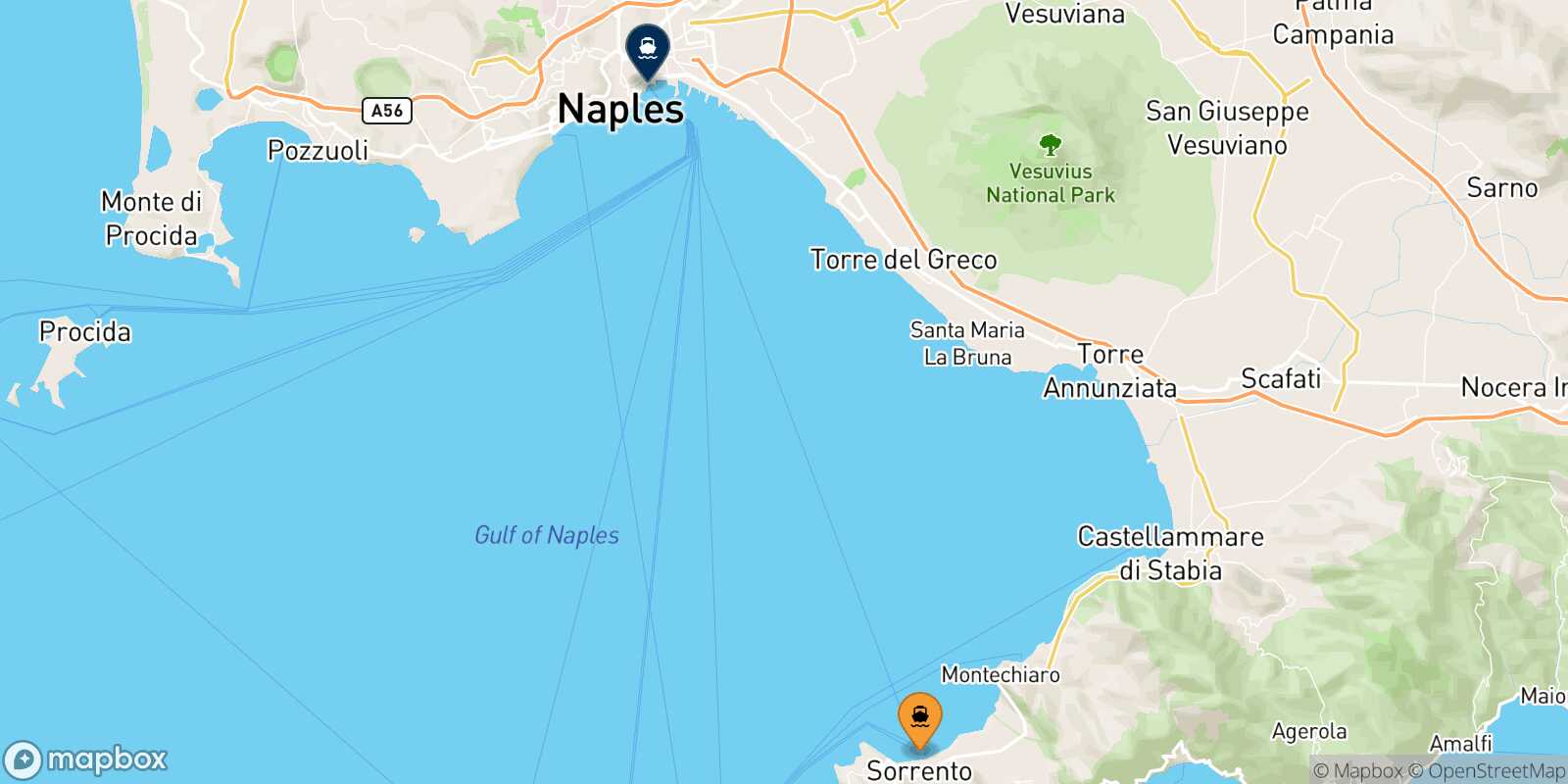 Carte des traverséesCastellammare Naples Beverello
