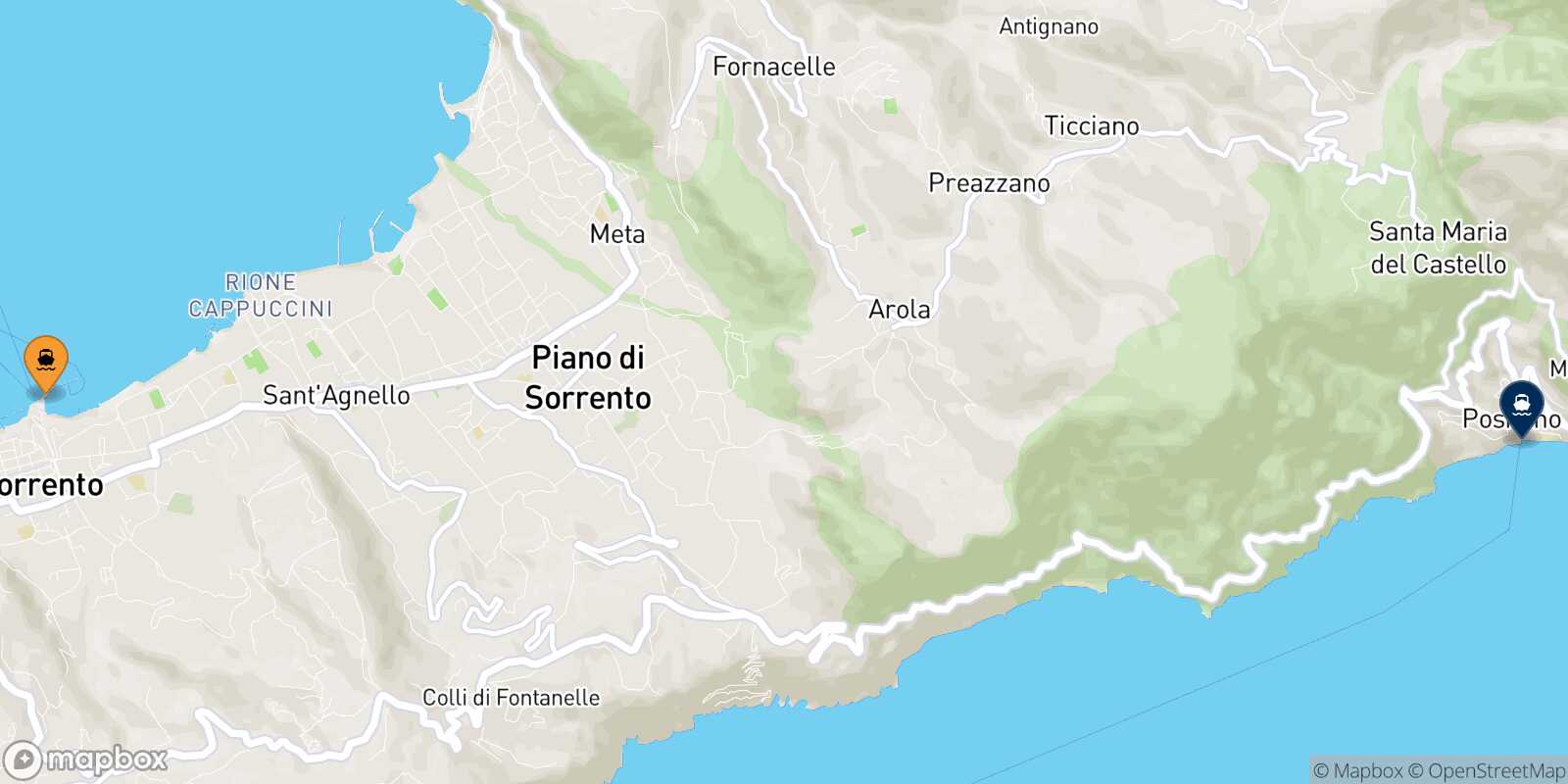 Carte des traverséesSorrente Positano