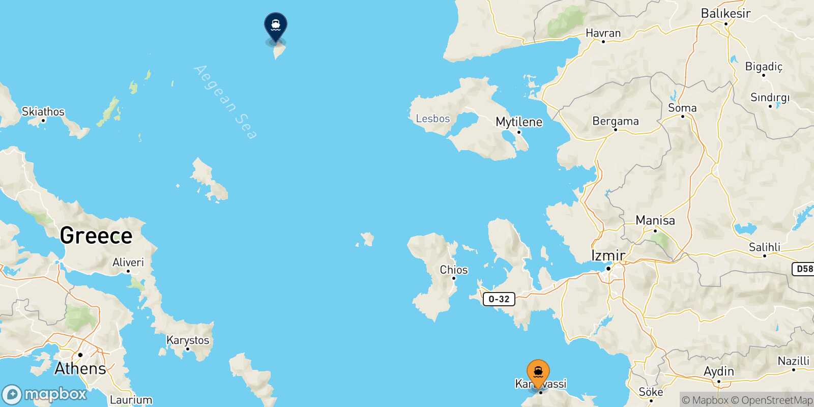 Carte des traverséesKarlovassi (Samos) Agios Efstratios